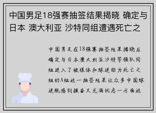 中国男足18强赛抽签结果揭晓 确定与日本 澳大利亚 沙特同组遭遇死亡之组